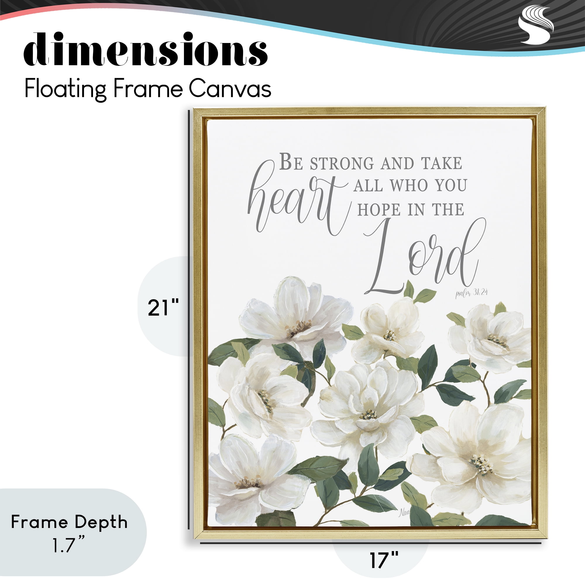 Stupell Industries Be Strong And Take Heart Gold Framed Floater Canvas Wall Art, design by Nan