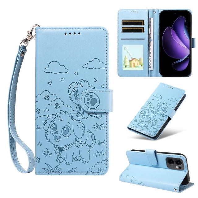 Funda Cartera GANGXUN con Diseño de Perrito en Relieve para OPPO Reno 13F , Protección 360° con Ranuras y Correa Desmontable