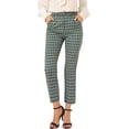 thumbnail image 3 of INSPIRE CHIC Pantalones de tobillo de trabajo de oficina trasera elásticos de cintura alta a cuadros de mujer Verde M, 3 of 6