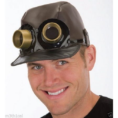 Steampunk Aviator Hat Cap With Goggles Adult Brown Costume ...