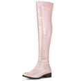 thumbnail image 1 of Unique Bargains Women's Women's Round Toe Block Heels Over Knee High Boots, 1 of 6
