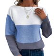 thumbnail image 2 of Yokua Women's Striped Sweater Boat Neck Colorblock Knitted Sweater Casual Long Sleeve Pullover Fashion Sweater Top, 2 of 8