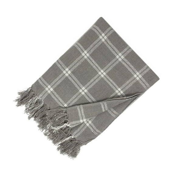 Farmhouse Living Double Windowpane Plaid Fringe Throw Blanket