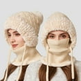 thumbnail image 1 of Gorro de punto 3 en 1 mejorado con bufanda y mascarilla | Pasamontañas de invierno con forro polar para mujer | Cubrebocas de punto resistente al viento y cálido, 1 of 6