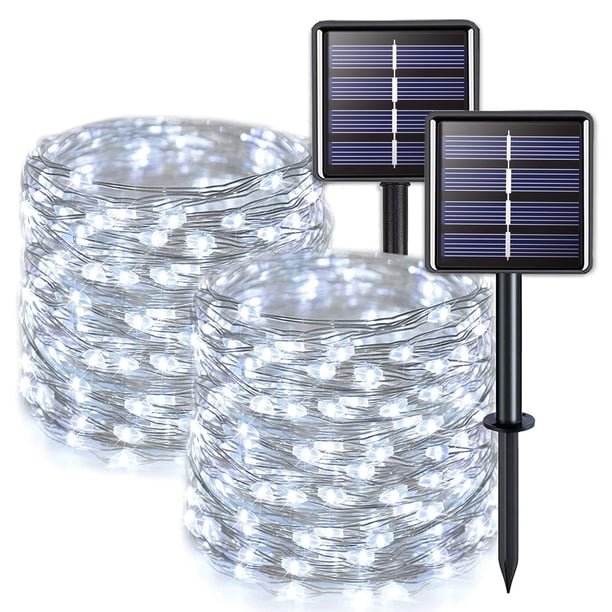 Luces solares navideñas JMEXSUSS 100 LED blancas 33 m Paquete de 2