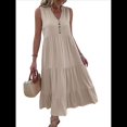 thumbnail image 2 of Vestido Informal para Mujer, Sin Mangas, Cuello en V, Botones, para Playa, con Volantes Escalonados, Falda , Vestidos Midi. Caqui XL, 2 of 10