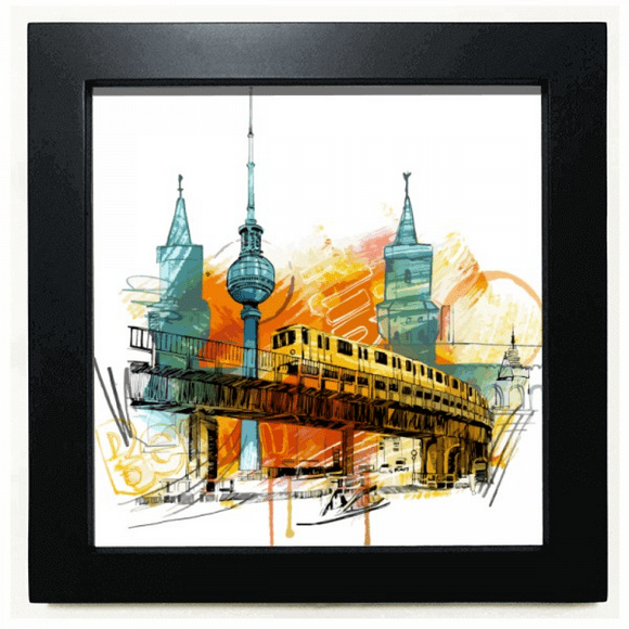 Tokyo Japan Rail Train Tower Black Square Frame Picture Wall Tabletop