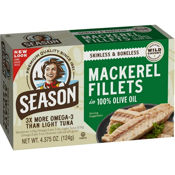 Pack of 12, Seasons Mackerel Fillets in Olive Oil, 4.375 oz