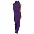 thumbnail image 2 of Women's Dressy Casual Summer Jumpsuits Sleeveless Mock Neck Wide Leg Pants Romper One Piece Formal Party Outfits Purple XL, 2 of 5