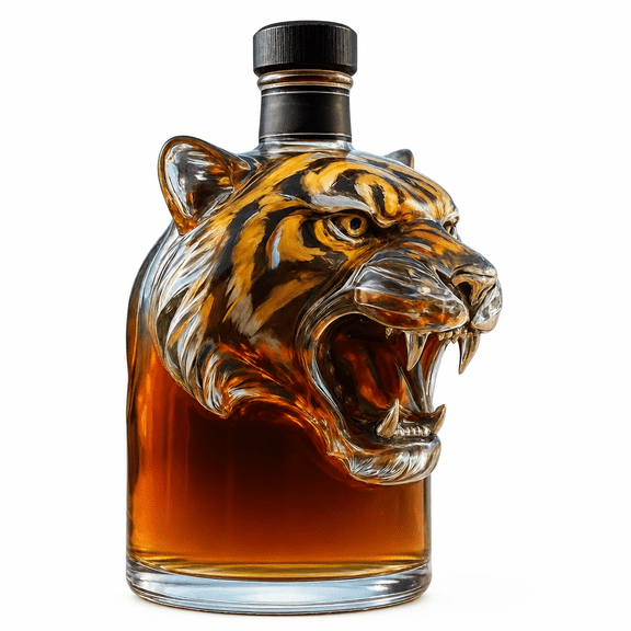 RAIRSKY 2026 New Unique Design Glass Whiskey Bottle Tiger Shaped Whiskey Bottle 3D Decanter 300Ml Glass Liquor Container for Home Bar Decor Gift for Whiskey Lovers Pet