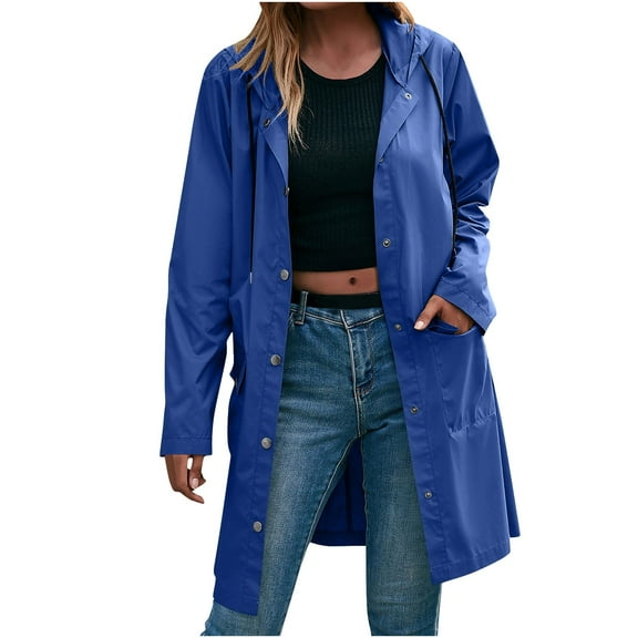 Fmbrln Womens Lightweight Breathable Rain Jacket Casual Full Button Waterproof Windproof Jacket Lounge Outdoor Hiking Jackets with Pockets Blue XL