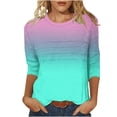 thumbnail image 3 of JURANMO 3/4 Length Sleeve Womens Tops Summer Round Neck Tunic Tops Dressy Casual Pleated Shirts Fashion Gradient Print Blouse Fall Savings Sky Blue XL, 3 of 7