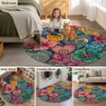 thumbnail image 6 of Colorful Abstract Floral Round Area Rug 5ft, Farmhouse Vintage Flowers Boho Washable Non-Slip Circle Rugs for Bedroom Living Room Kitchen, Soft Low Pile Carpet for Dining Room Playroom Nursery, 6 of 9