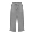 thumbnail image 7 of ClodeEU Women's Linen Blend Elastic Waist Button Cropped Pants,Loose Fit Straight Leg Casual Capris Pant Gray,Womens Plus L, 7 of 7