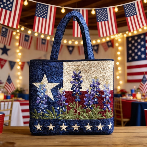 Independence Day Quilted Tote Bag, Patriotic Printed Polyester Shoulder Handbag, 14.9x13.7 Inch Large Capacity Shopping Bag for 4th of July, Beach, Picnic, Travel, and Daily Use