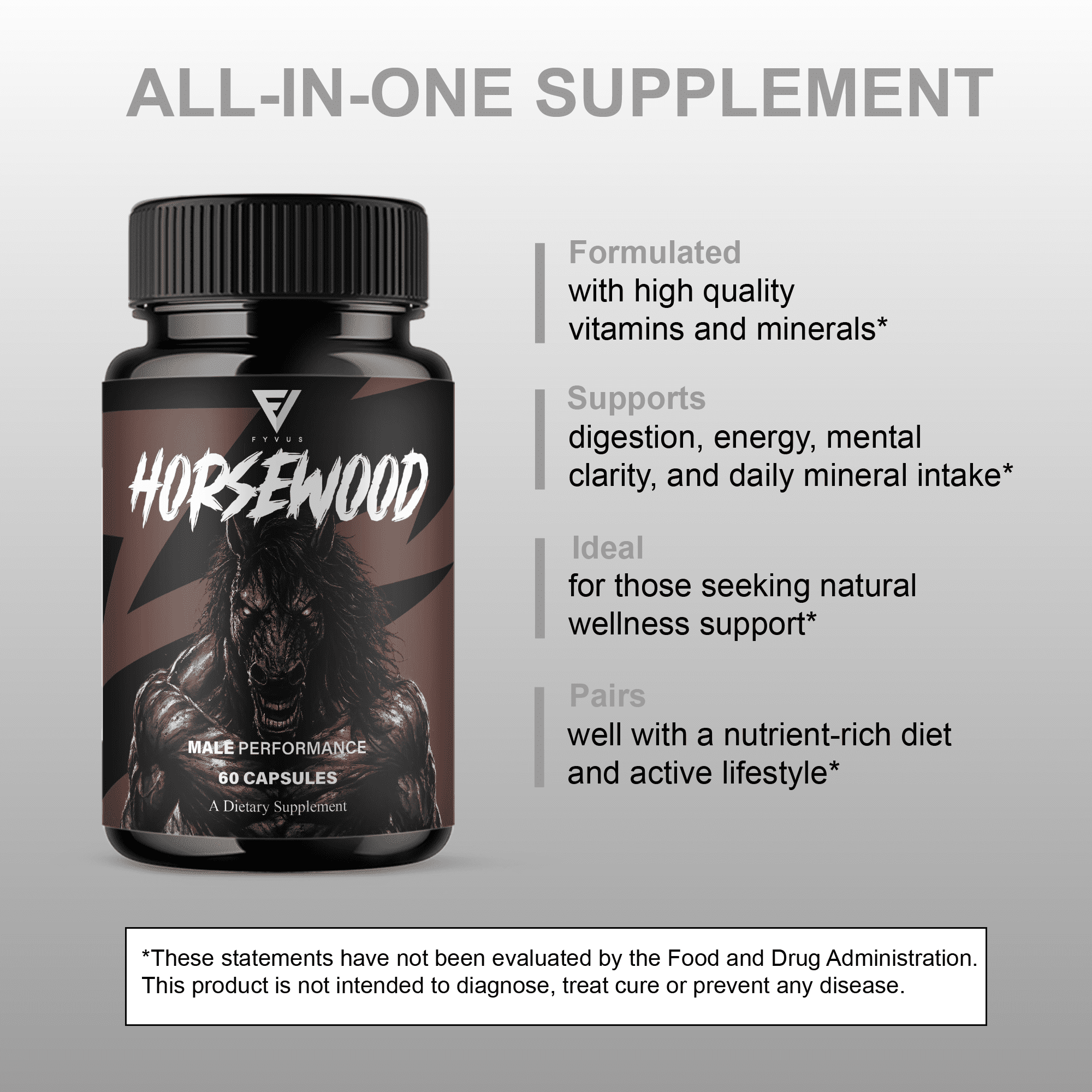 (5 Pack) Horsewood Male Support Supplement, Horse Wood Male Pills (300 Capsules)