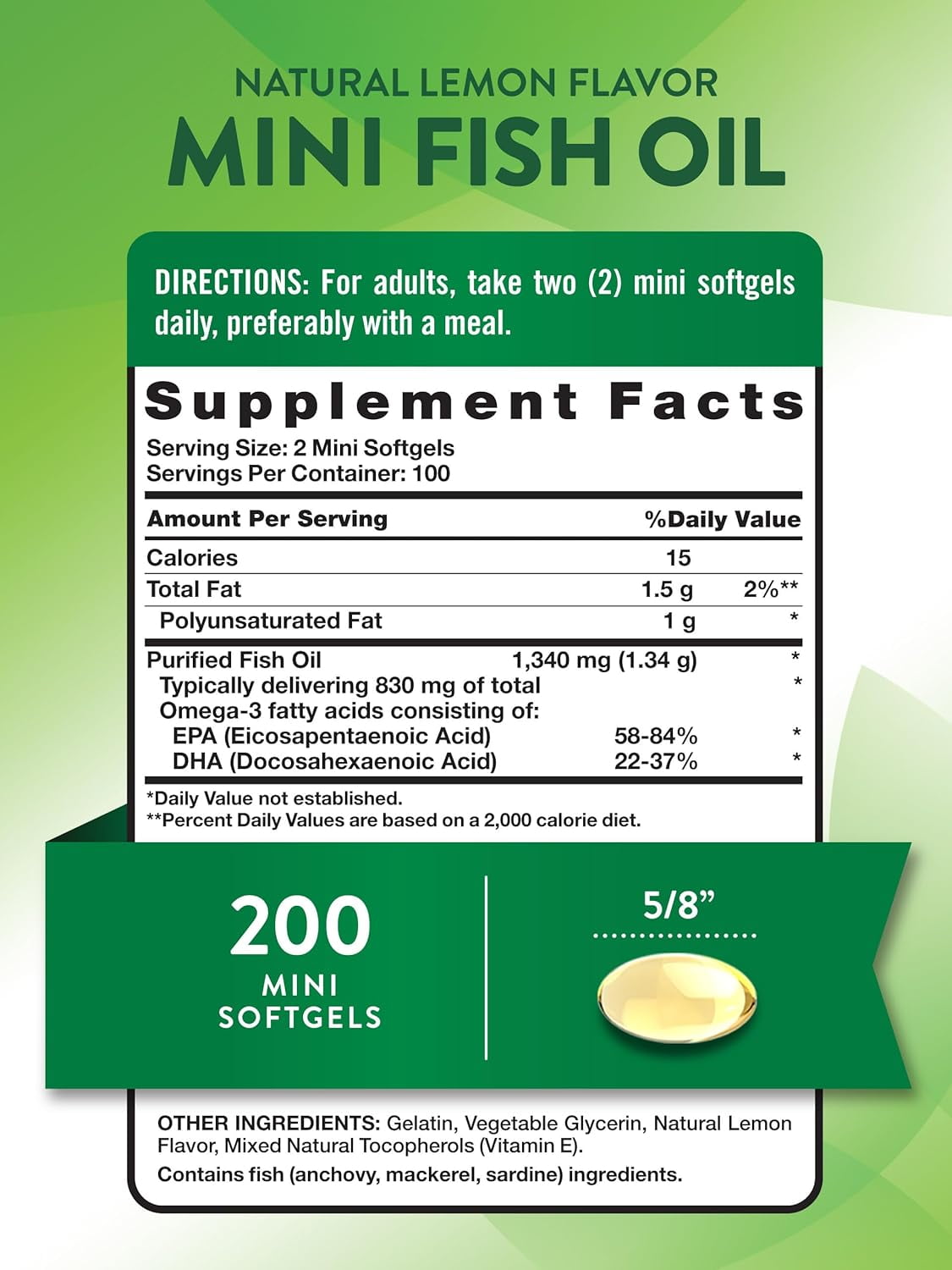 Fish Oil Omega 3 | 1340 mg | 200 Mini Softgels | Burpless Lemon Flavor Pills | Non-GMO & Gluten Free Supplement | By Nature's Truth