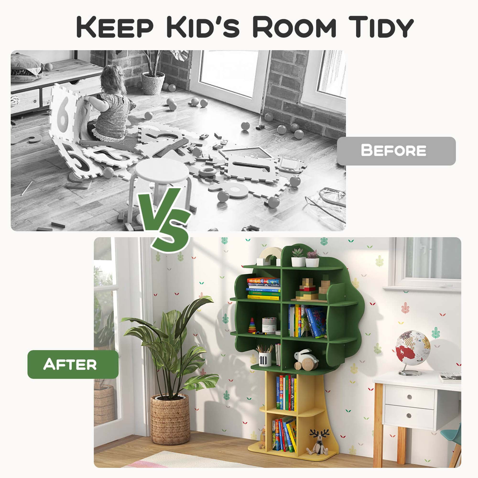Costway Tree Bookcase Kids 6-Tier Toy Storage Organizer with Open Storage Shelves