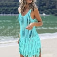 thumbnail image 2 of Brnmxoke Women Swimsuits Cover Ups Crochet Bathing Suit Sleeveless Tassel Bikini Coverup Beach Swimwear 2025 Sunscreen Shirt Light Blue,L, 2 of 3
