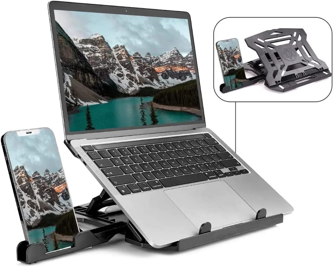 Rotatable Laptop Stand for 10-17" Laptops,Qzgyoool Adjustable Height Laptop Riser for Desk, Portable Computer Stands Swivel Laptop Support with Phone Stand, Notebook Mount Holder Macbook Air Pro Lift