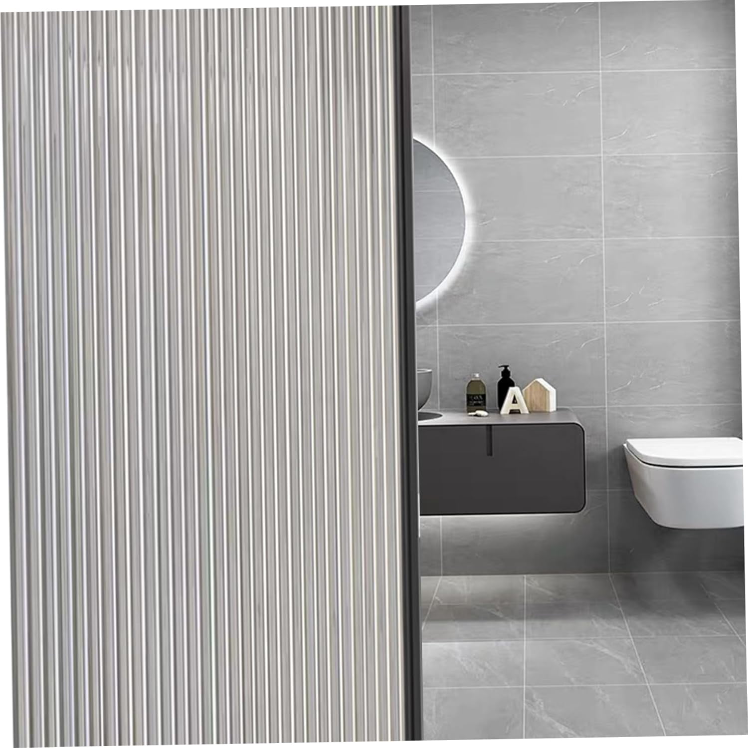 Window Privacy Film 3×0.6 m Vertical Strip Fluted Frosted Glass Film - Static Cling, Anti-UV Sun Block for Bathroom Door & Home Decor-xyj