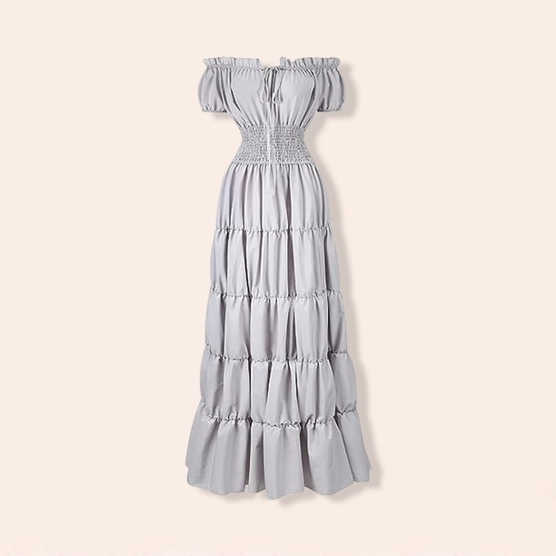 Faldas largas Vestido largo informal para mujer con cordones y cuello oblicuo, traje diario de corte holgado (gris XXXL) Kuymtek Gris T 3EG para Mujer