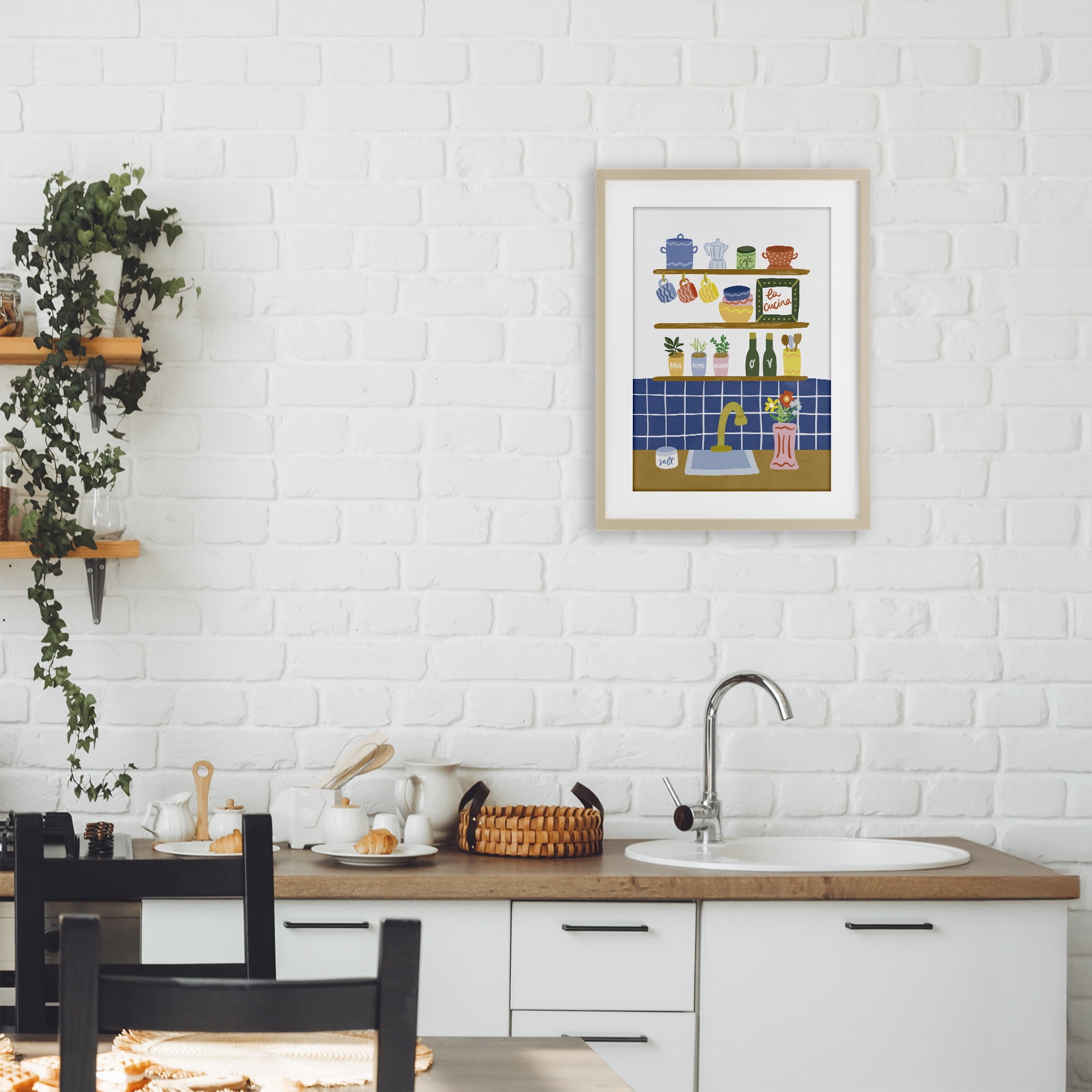 Stupell Industries Italian Kitchen Spice Rack Birch Framed Print Under Glass, design by Amanda Houston