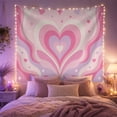 thumbnail image 2 of Pink Hearts on a Wavy Pastel Background, Romantic Retro Style for Teen Girls, Aesthetic Wall Decor, Valentine's Day Gift, Tapestry Wall Hanging for Bedroom and Dorm, 2 of 7