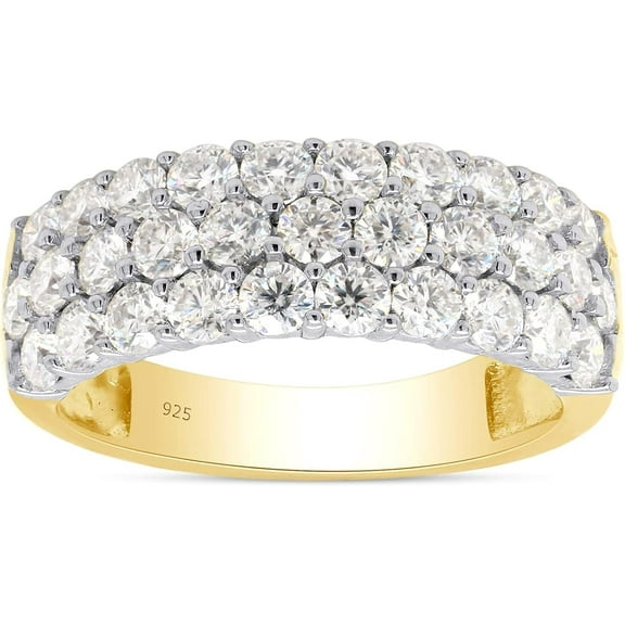 1.80CT Lab Created Diamond 3-Row Half Eternity Anniversary Band Ring For Women 14K Gold Plated Sterling Silver