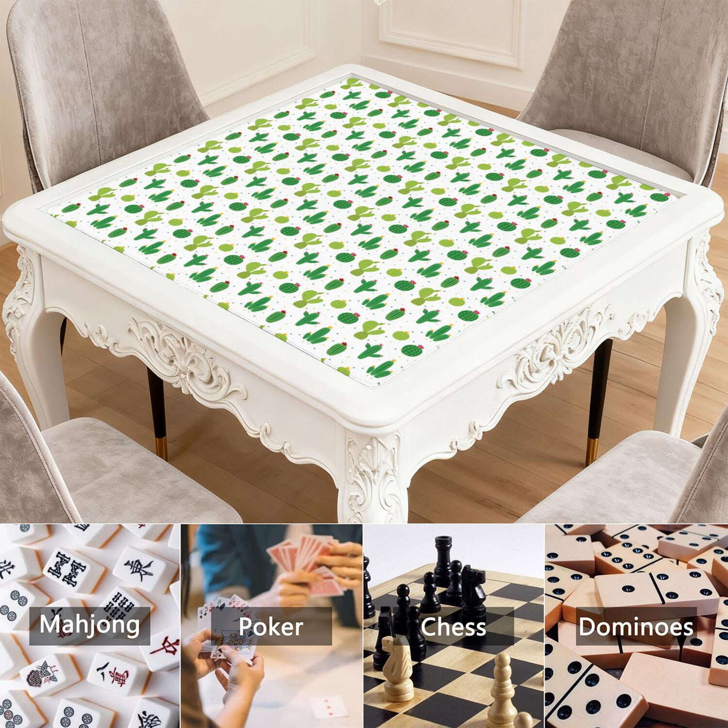 Square Botanical Pattern Mahjong Mat 31.5 Inches Made of Premium Rubber with Anti-Slip Non-Slip Properties and Noise Reduction for Card Games