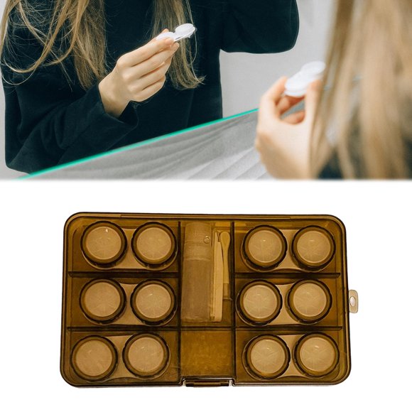 Estuche compacto de contacto de 6 pares, contenedor de almacenamiento en , caja organizadora transparente, pinzas, para viajes en el hogar para mujeres. Marrón Colco Estuche para lentes de contacto