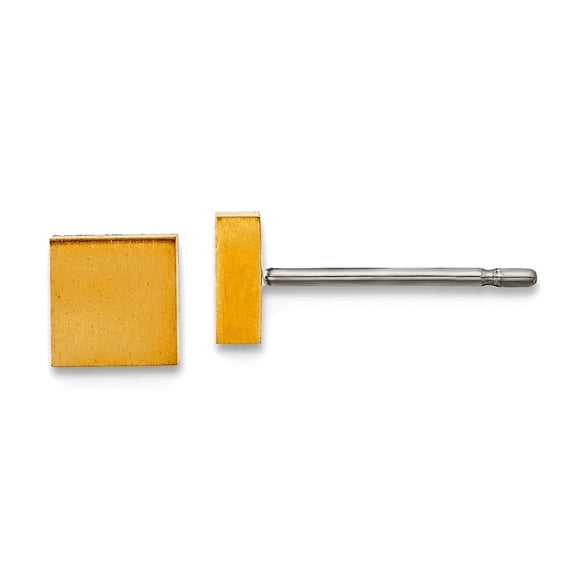 5mm Titanium Brushed Yellow Ip Plated Square Post Earrings 5x5mm Wide Stud Earring for Women
