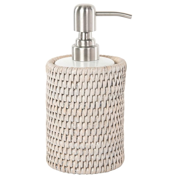 Rattan Soap Dispenser - La Jolla Liquid Hand Soap Bottle - White Wash - 12oz Ceramic Refillable Dispenser for Bathroom, Kitchen, Farmhouse Décor