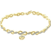 JewelersClub Heart and Infinity Bracelet White Diamond Accent, 14kt Gold-Plated, 7.75, Beaded Links