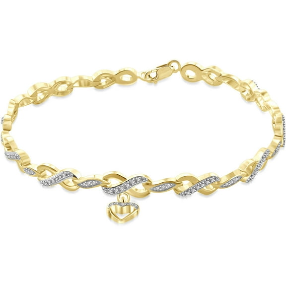 JewelersClub Heart and Infinity Bracelet White Diamond Accent, 14kt Gold-Plated, 7.75, Beaded Links