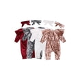 thumbnail image 3 of Cenuakty Newborn Baby Girl Bodysuit,0-24M  Long Sleeve Velvet Ruffled Solid Color Romper + Bow Headband Outfits Clothes, 3 of 9
