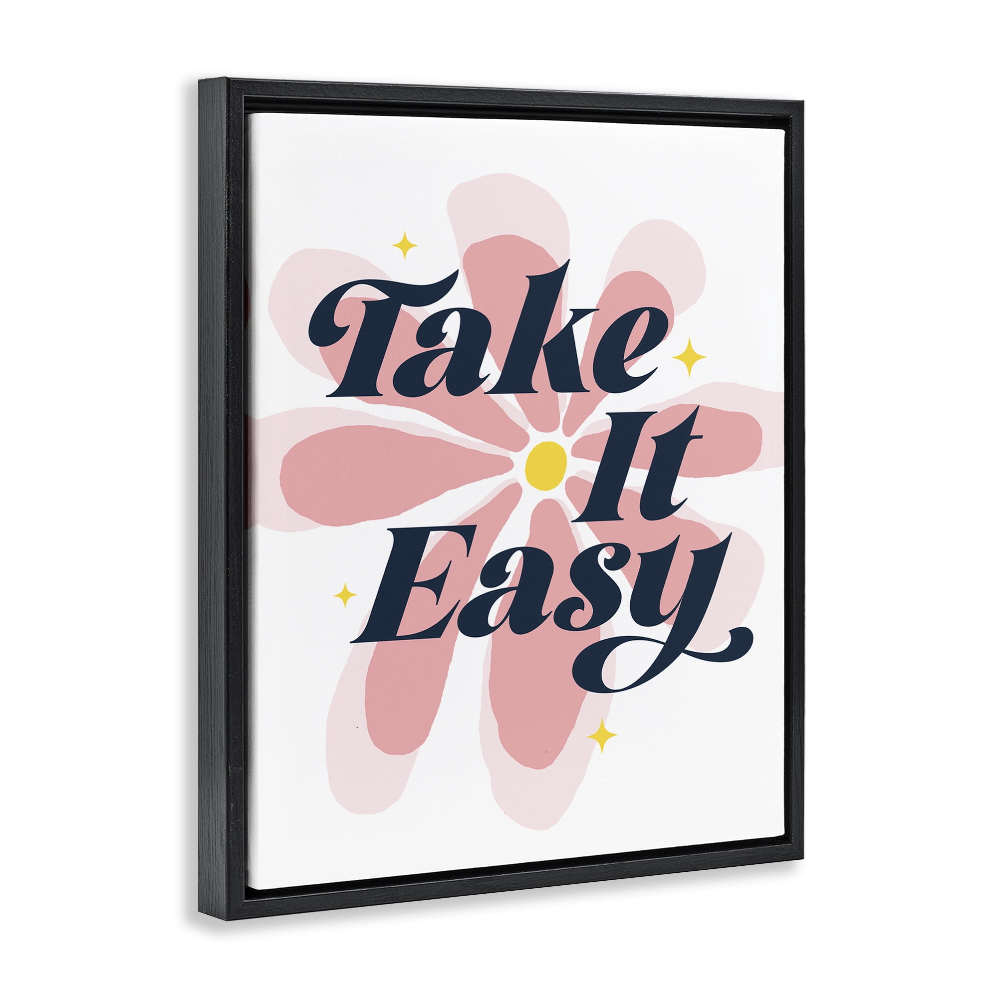 Stupell Industries Groovy Take It Easy Plants & Flowers Painting Black Floater Framed Canvas Art Print Wall Art, 17 x 21