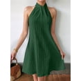 thumbnail image 4 of Women'S Pearl Beaded Halter Twist Sleeveless Pleats Dress A Line Short Dress Green M, 4 of 8