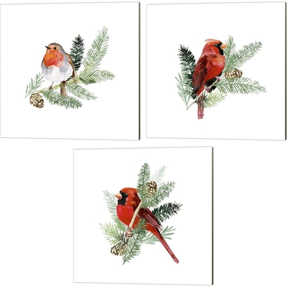 Great Art Now Winter Visitor by Victoria Barnes 3 Piece Canvas Art Set Each 14"W x 14"H