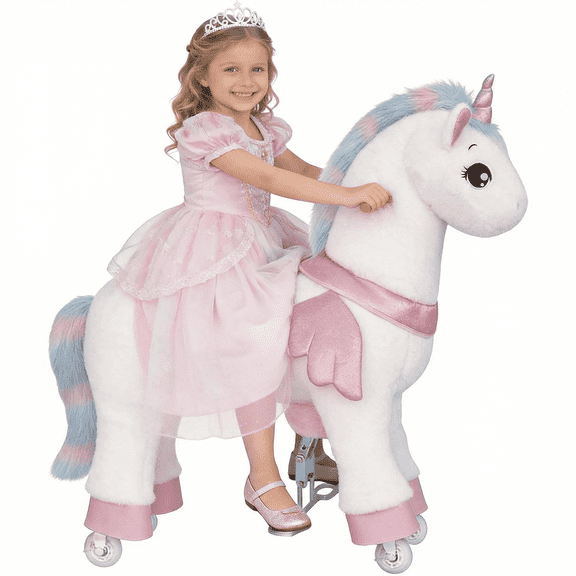 DEYGIA Ride on Unicorn Toys for Kids, Ride on Toy for Girls 4 to 9 Years Old, 36.6'' Height Riding Horse Rider Mechanical Walking Action Toys, No Battery or Electricity, Max Load 165LBS