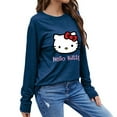 thumbnail image 2 of Hello Kitty Long Sleeve Shirts for Women Casual Crew Neck Basic Fall Tops Loose Fit Comfy Color blue, 2 of 5