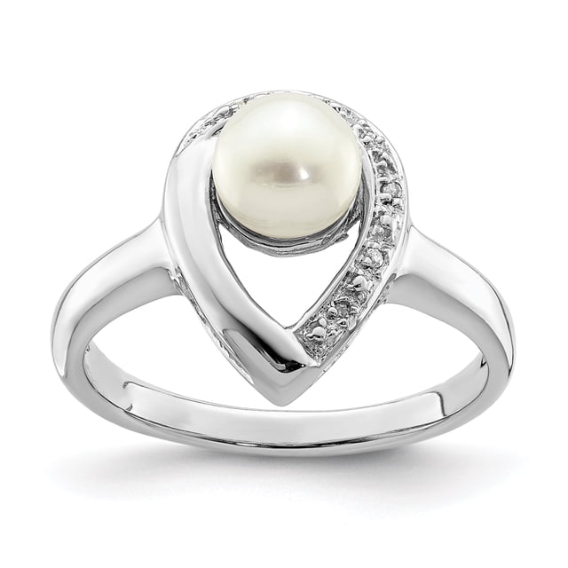925 Sterling Silver Diamond Freshwater Cultured Pearl Ring