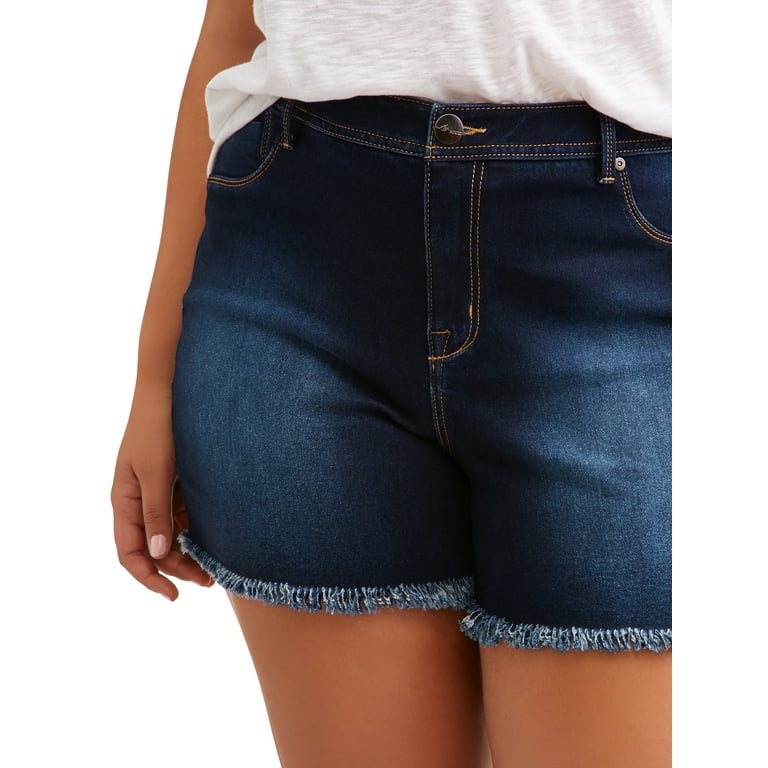 A3 Denim Women's Plus Size Raw Edge Denim Shorts