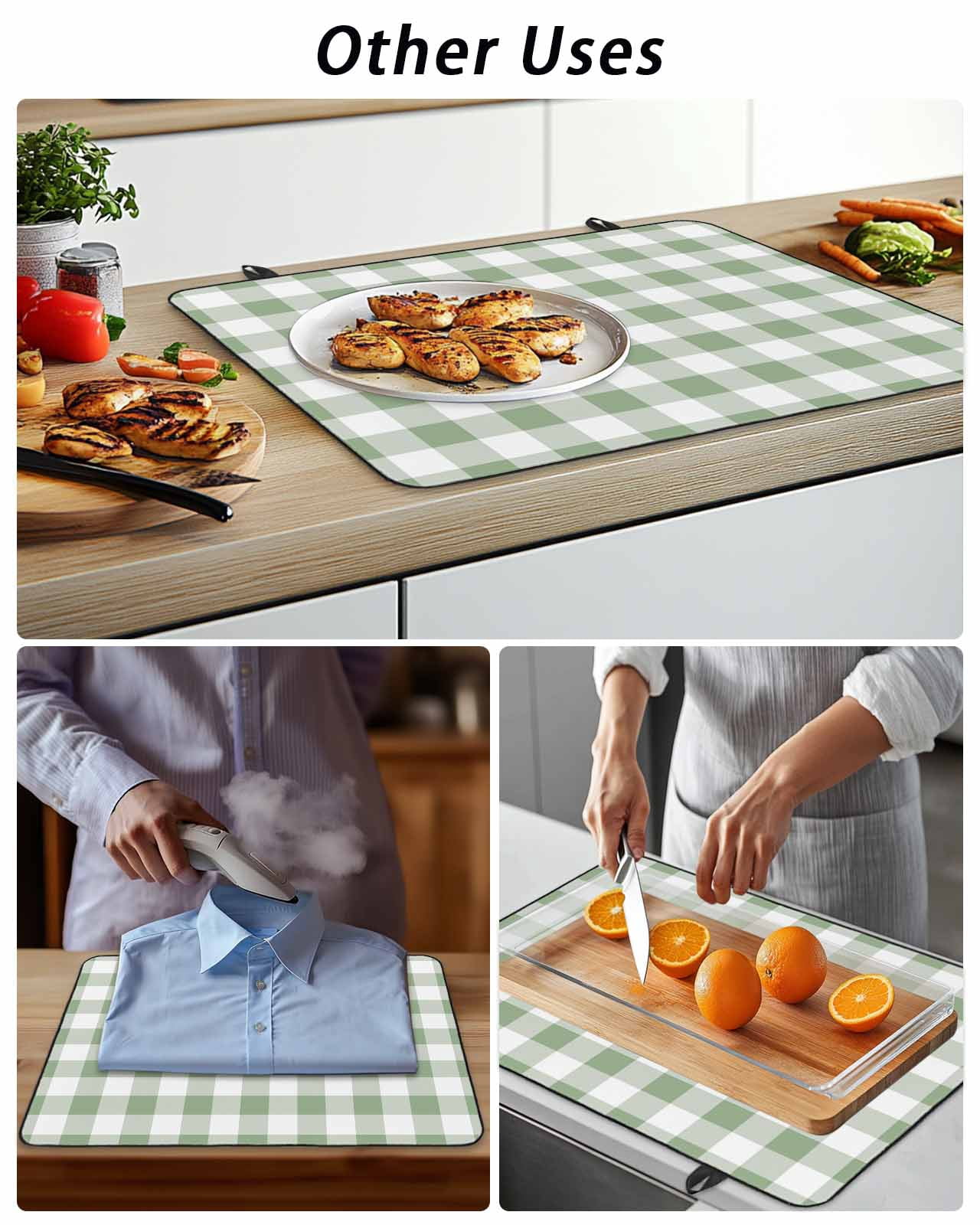 Stove Top Covers for Electric Stove, Sage Green Checkered Glass Stovetop Cover Protector, Farmhouse Buffalo Plaid Induction Cooktop Protector Oven Mat for Kitchen Countertop 24"x21"