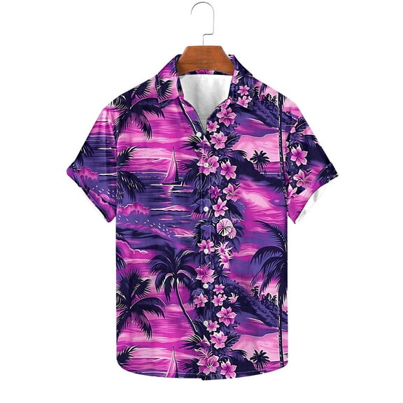 Zylanna Men's Hawaiian Shirts, Casual Turndown Collar Short Sleeve Quickly Dry Summer Beach Button Down Shirts Multicolor Size 5XL