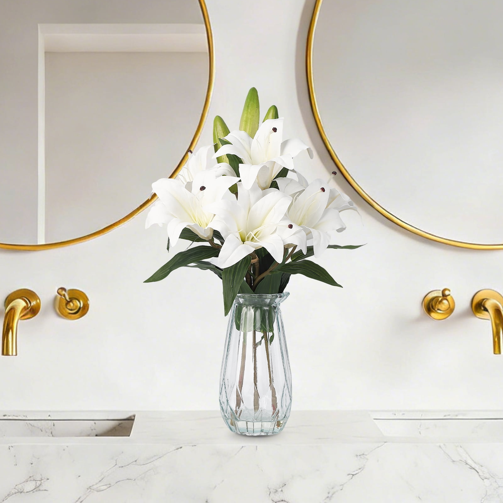 6 Pcs Artificial Tiger Lily Real Touch Easter Lily Fake Spring Flowers with Vase, for Indoor Outdoor Home Decor, Wedding Centerpieces, Cemetery Memorial Flowers