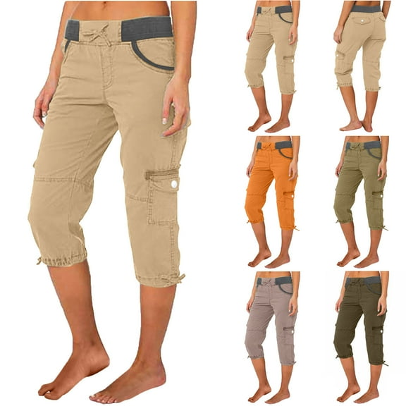 ZZwxWA Spring Summer Womens Cargo Capri Pants Casual Outdoor Hiking Capris with Pockets Y2k Lightweight Stretchy Twill Loose Cargo Pants