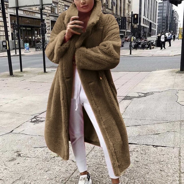 EGNMCR Manteau et Vestes Décontractés Sans Capuche à Manches Longues pour Femmes, Manteau d'Hiver en Velours Double Face à Revers, Veste en Laine à Double Boutonnage pour Femme