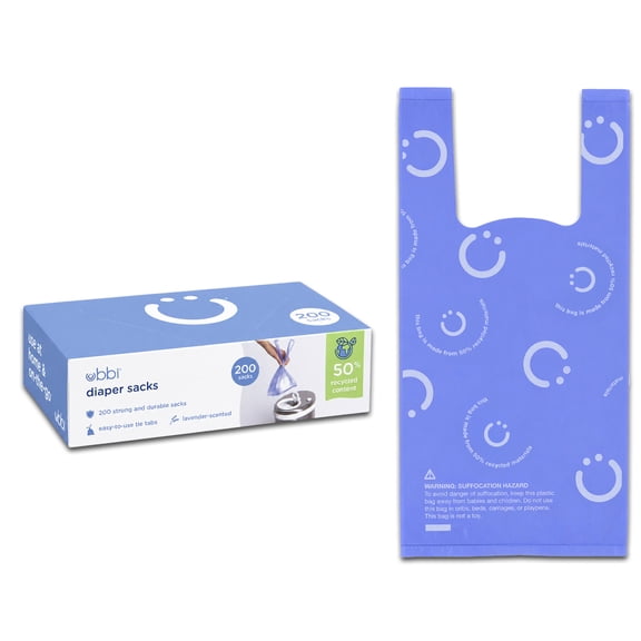Ubbi Disposable Diaper Sacks, Lavender Scented, Easy-to-Tie Tabs, Diaper Disposal , 200 Count, Newborn