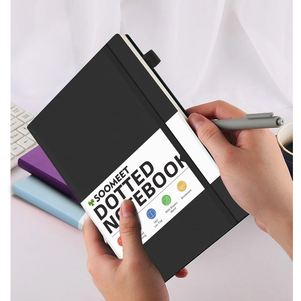 A6 Dotted Journal Notebook With Pen Holder Hardcover Dot Grid Notebook +Stickers